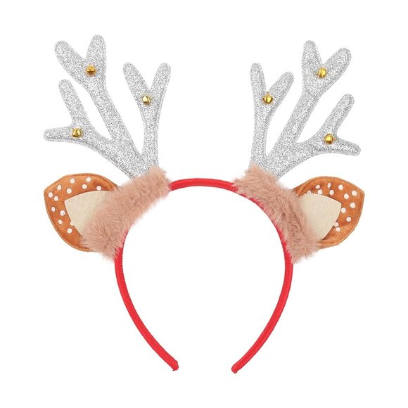 Christmas Reindeer Antlers Headband Xmas Silver Glitter Antlers Headband with Go - Picture 1 of 7